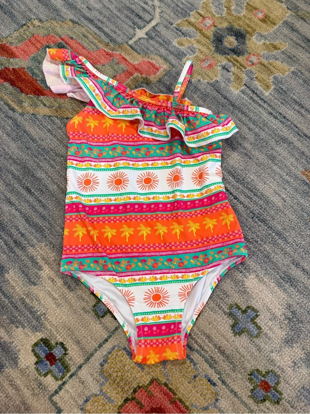 Hatley Girls' Ornate Tropical Ruffle Trim Swimsuit one piece size 6